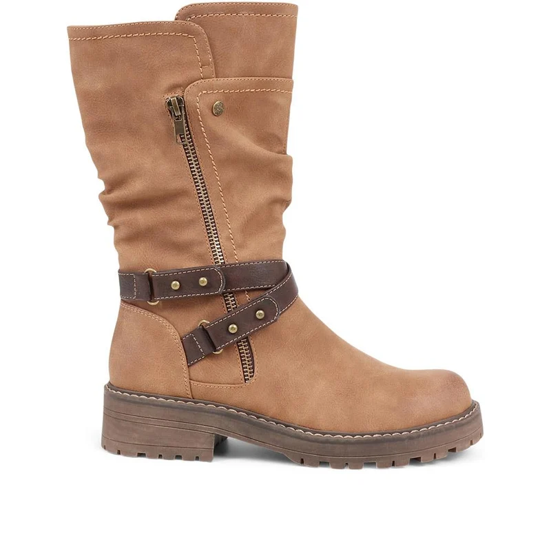 Zip-Up Calf Boots - TELOO38011 / 324 162 - Tan