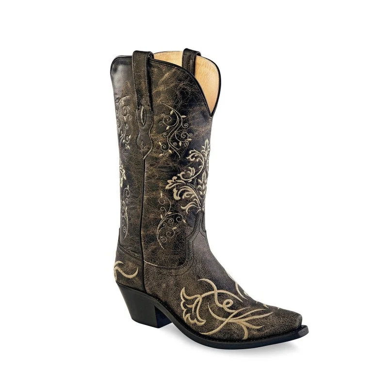Westernstiefel CowboyStiefel für Damen handgefertigt, aus grauem Leder und weißen Blumen, LF1587E