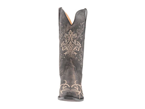 Westernstiefel CowboyStiefel für Damen handgefertigt, aus grauem Leder und weißen Blumen, LF1587E