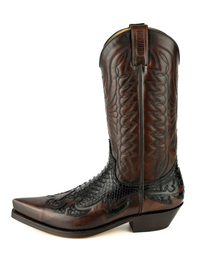 Damen- und Herren-Cowboystiefel, exotisches handgefertigtes braunes und schwarzes Leder, 1935-C Texanas