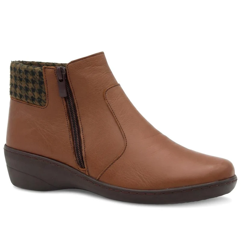 Smart Leather Ankle Boots W/ Soft Knitted Cuff - LUCK44008 / 330 194 - Tan