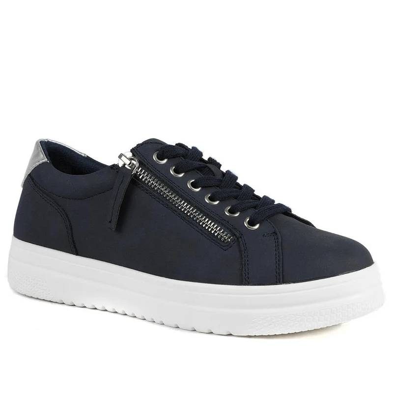 Wide Fit Zip & Lace Platform Trainers - WBINS43003 / 328 884 - Navy
