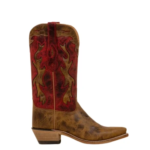 Westernstiefel CowboyStiefel für Damen handgefertigt aus braunem Leder und rotem LF1627E
