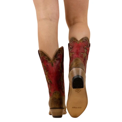 Westernstiefel CowboyStiefel für Damen handgefertigt aus braunem Leder und rotem LF1627E