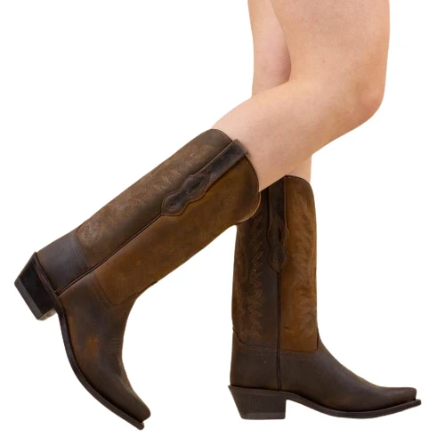 Westernstiefel CowboyStiefel für Damen handgefertigt, braunes Leder, LF1511E