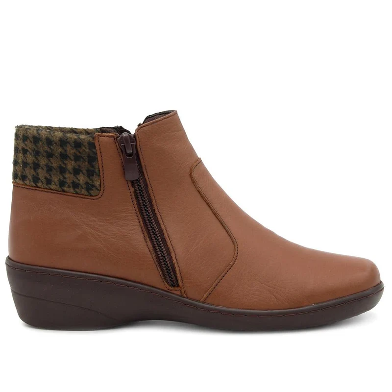 Smart Leather Ankle Boots W/ Soft Knitted Cuff - LUCK44008 / 330 194 - Tan