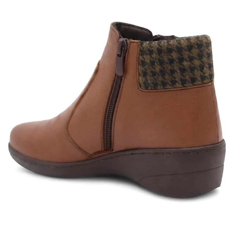 Smart Leather Ankle Boots W/ Soft Knitted Cuff - LUCK44008 / 330 194 - Tan