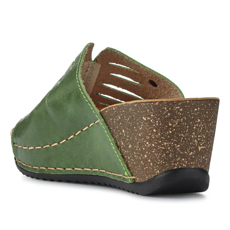 Fly Flot Wedge Heeled Mule Sandals - FLY37057 / 323 225 - Green