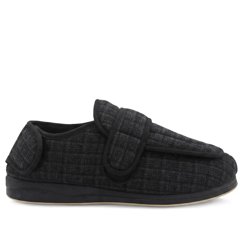 Wide Fit Dual Touch Fasten Slippers - QING40030 / 326 483 - Black