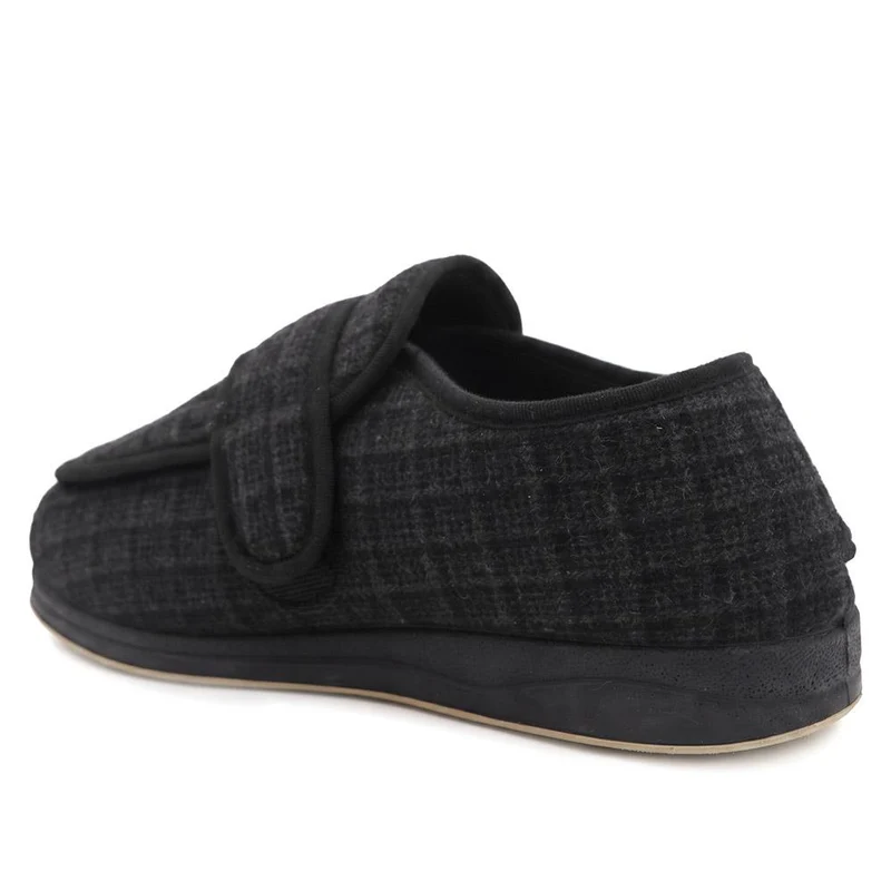 Wide Fit Dual Touch Fasten Slippers - QING40030 / 326 483 - Black