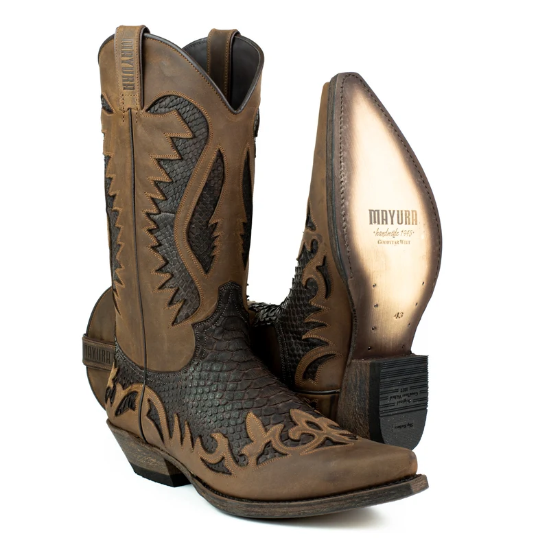 Handgefertigte Westernstiefel CowboyStiefel für Herren aus dunkelbraunem geöltem Leder 2567 Texanas