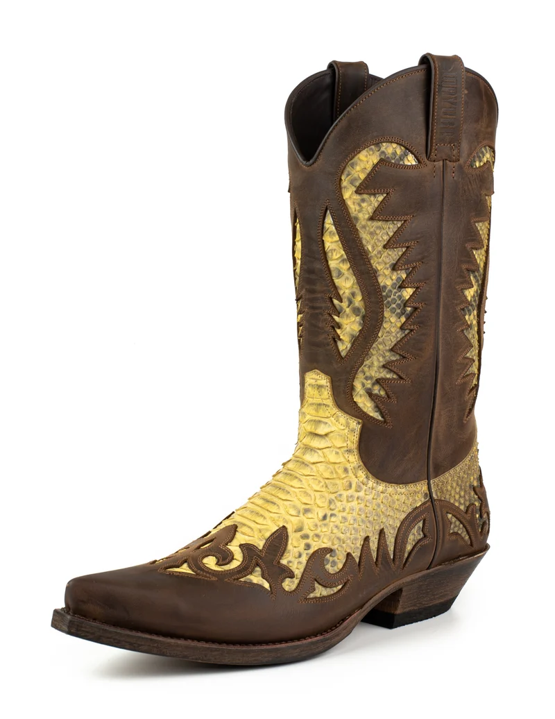 Handgefertigte Westernstiefel CowboyStiefel für Herren aus braunem und gelbem geöltem Leder 2567 Texanas