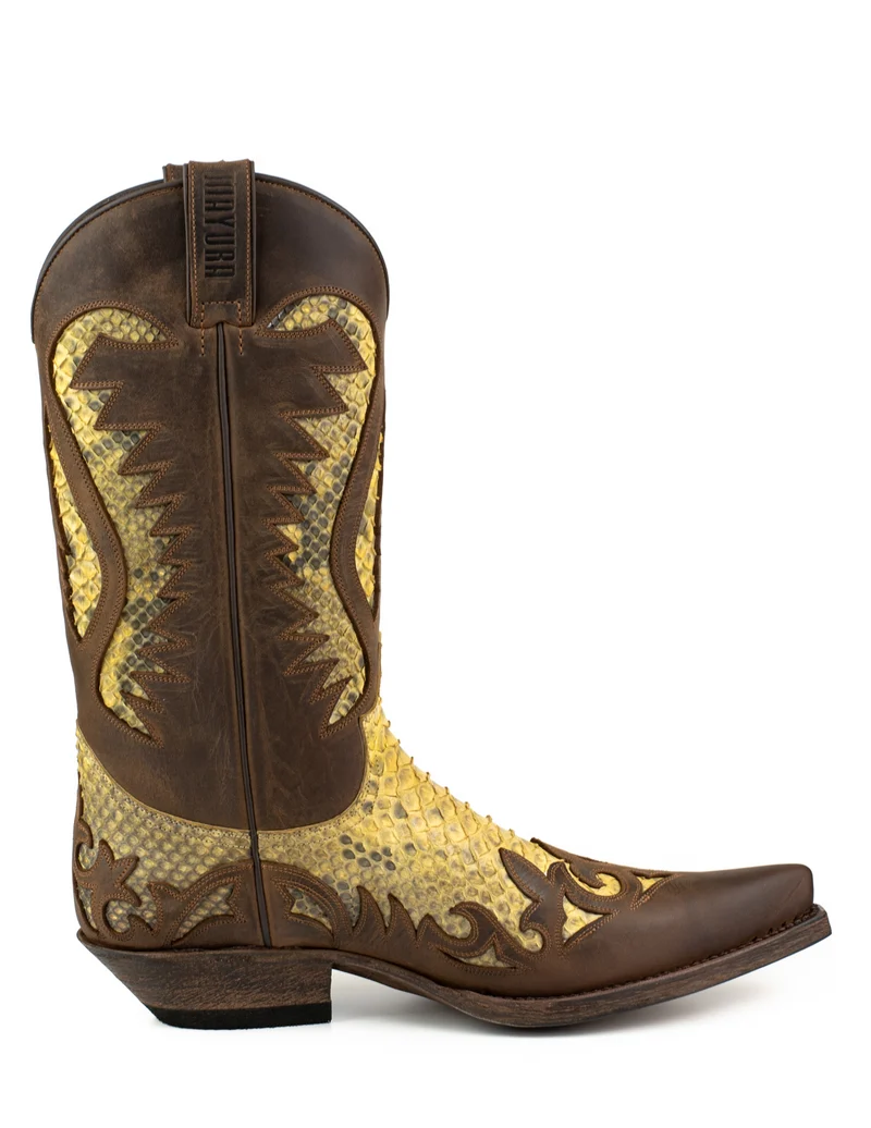 Handgefertigte Westernstiefel CowboyStiefel für Herren aus braunem und gelbem geöltem Leder 2567 Texanas