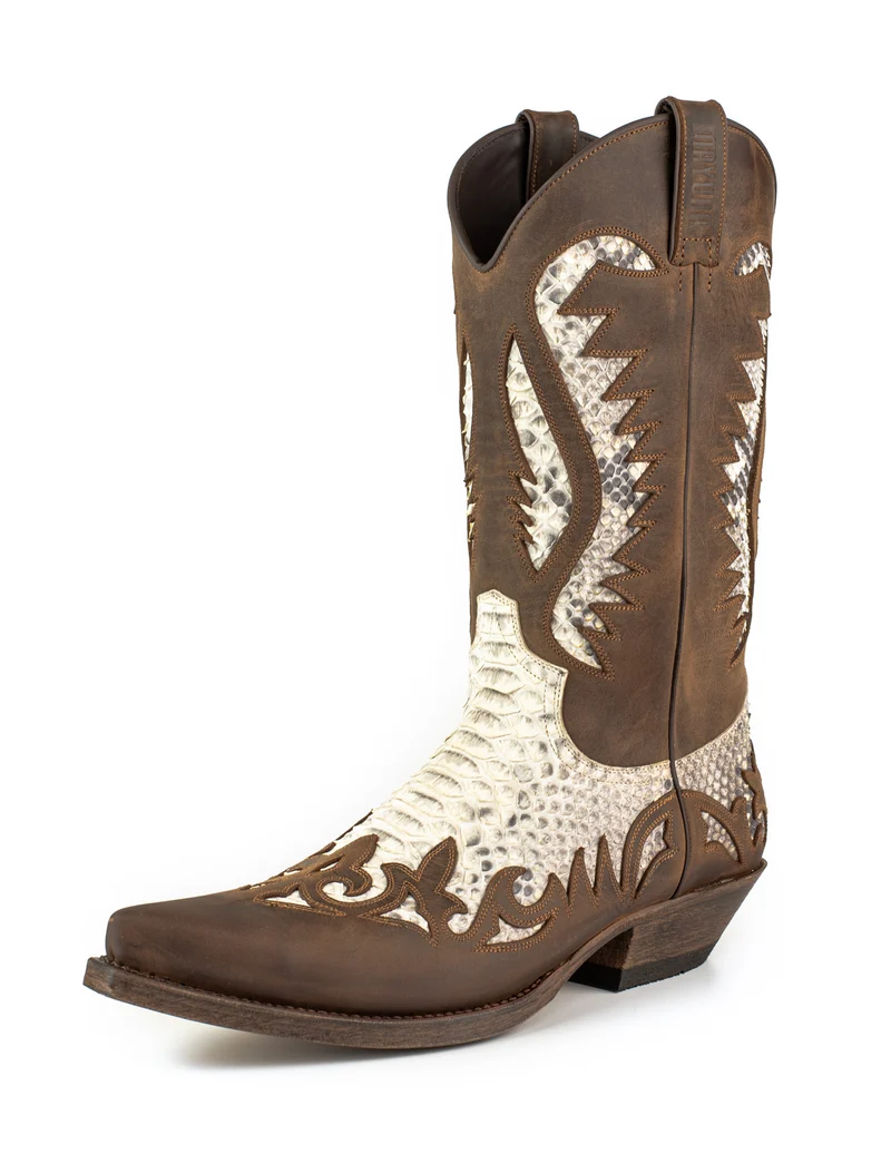 Handgefertigte Westernstiefel CowboyStiefel für Herren aus braunem und weißem geöltem Leder 2567 Texanas