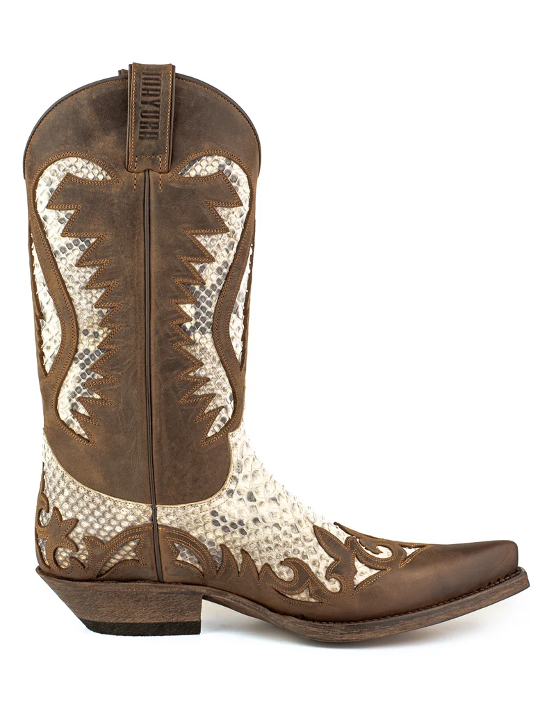 Handgefertigte Westernstiefel CowboyStiefel für Herren aus braunem und weißem geöltem Leder 2567 Texanas