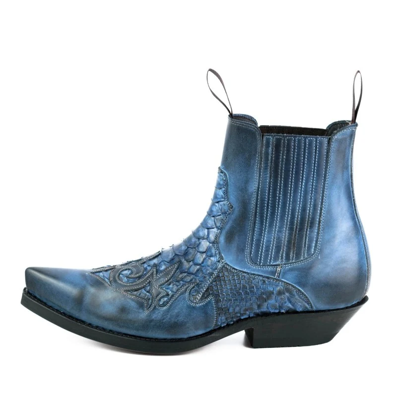 Handgefertigte Cowboystiefel oder Stiefeletten für Damen und Herren Blau Urban und Exotics 2500