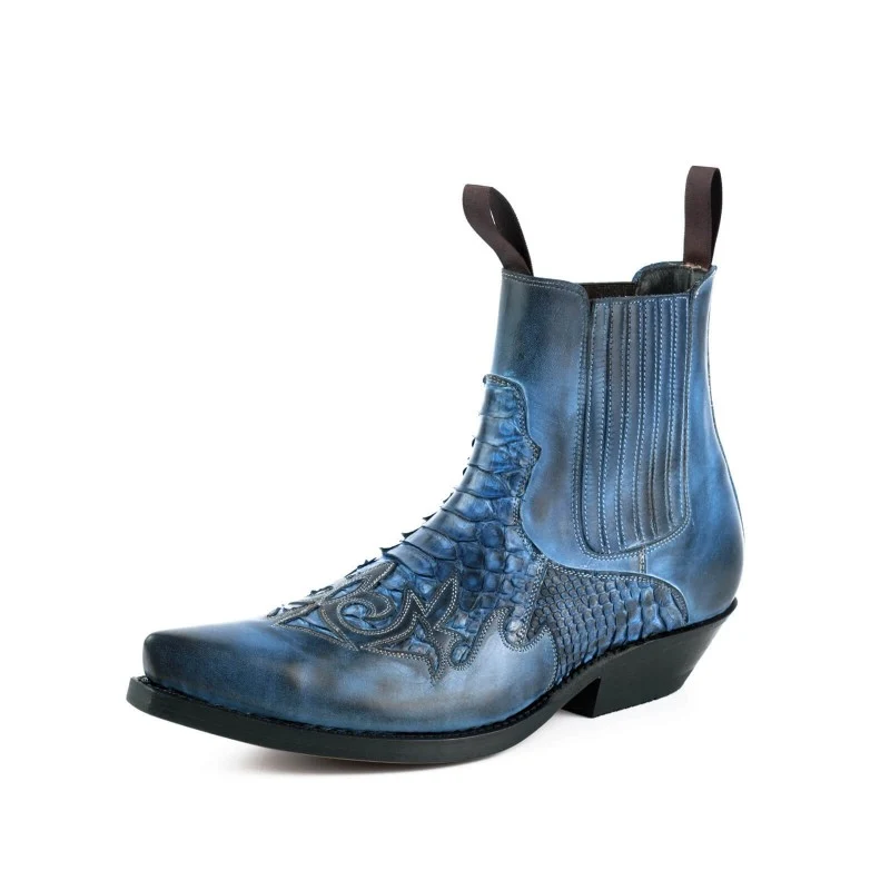 Handgefertigte Cowboystiefel oder Stiefeletten für Damen und Herren Blau Urban und Exotics 2500