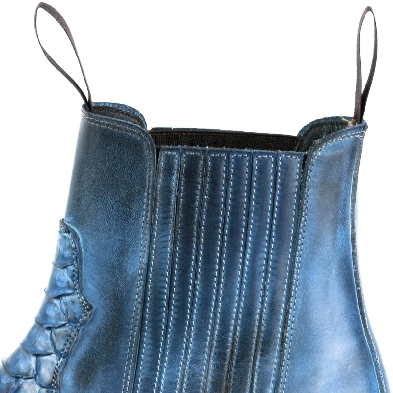 Handgefertigte Cowboystiefel oder Stiefeletten für Damen und Herren Blau Urban und Exotics 2500