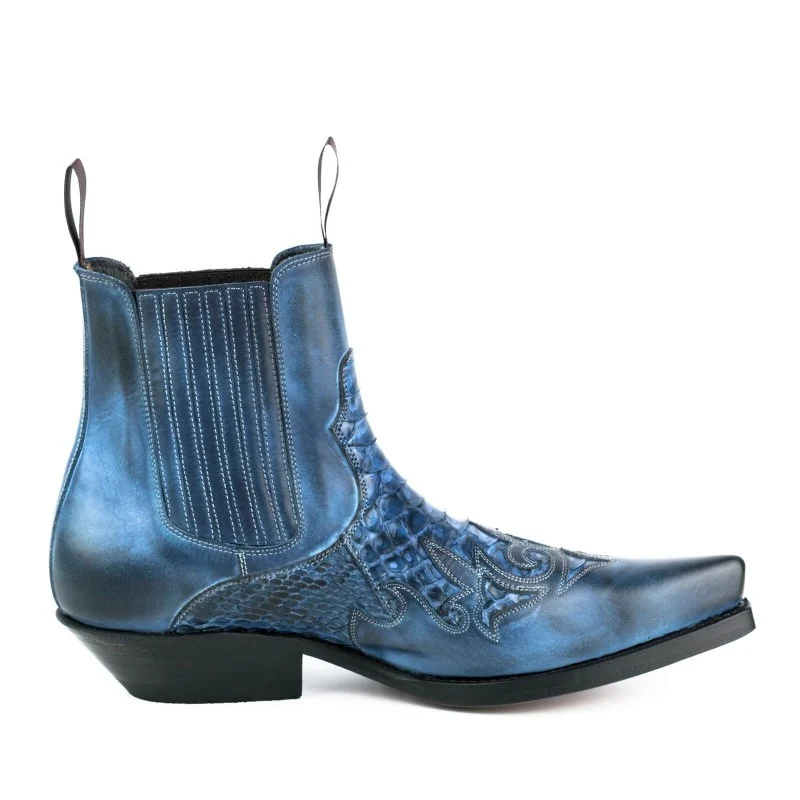 Handgefertigte Cowboystiefel oder Stiefeletten für Damen und Herren Blau Urban und Exotics 2500
