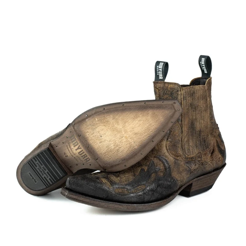 Handgefertigte Herren-Cowboystiefel oder Stiefeletten aus braunem und schwarzem Leder Country und Western 1931