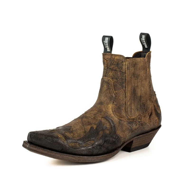 Handgefertigte Herren-Cowboystiefel oder Stiefeletten aus braunem und schwarzem Leder Country und Western 1931