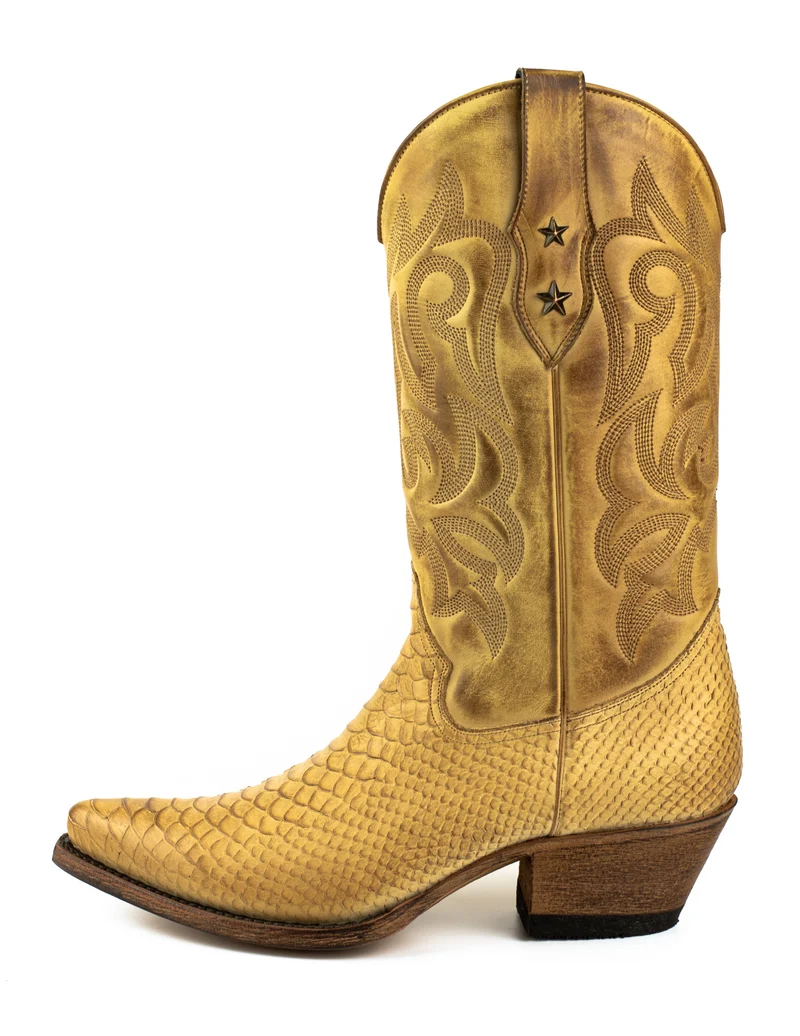 Handgefertigte Westernstiefel CowboyStiefel für Damen aus gelbem Leder 2524