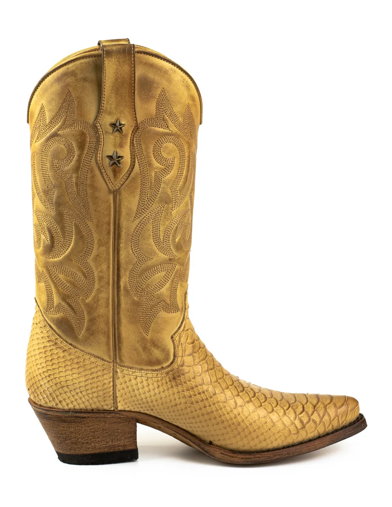 Handgefertigte Westernstiefel CowboyStiefel für Damen aus gelbem Leder 2524