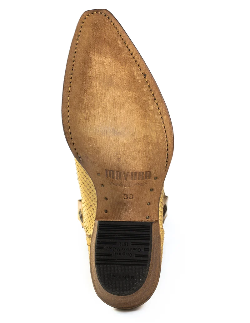 Handgefertigte Westernstiefel CowboyStiefel für Damen aus gelbem Leder 2524