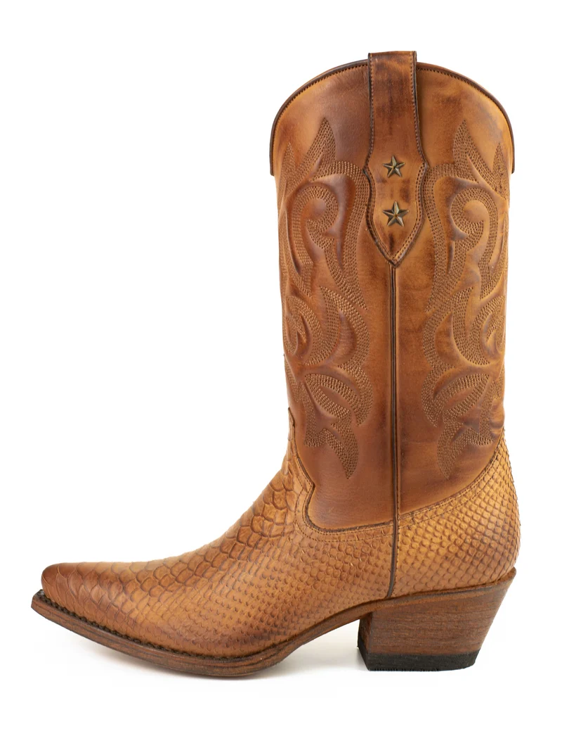 Westernstiefel CowboyStiefel für Damen handgefertigt, braunes Leder, 2524