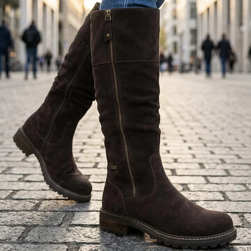 Suede Leather Wide Calf Fit Boots - SHINN44000 / 329 799 - Dark Brown