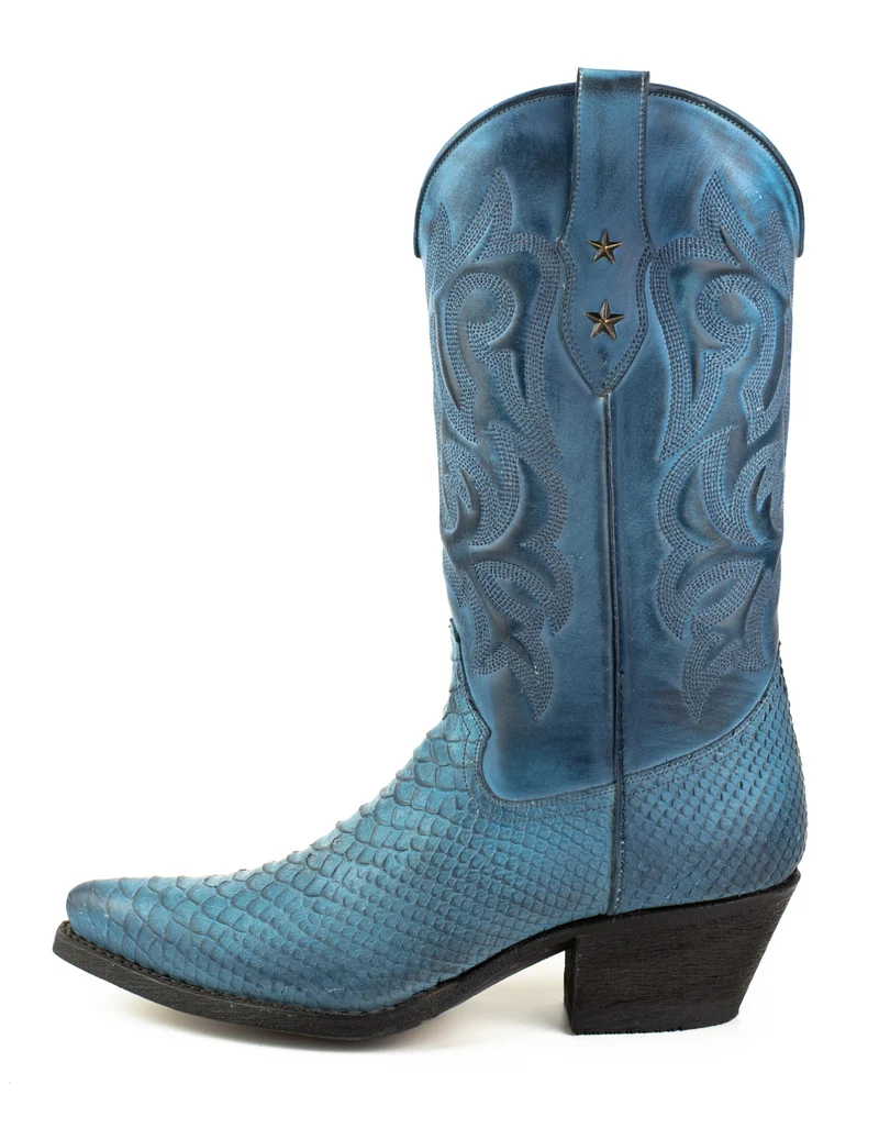 Westernstiefel CowboyStiefel für Damen handgefertigt, blaues Leder, 2524