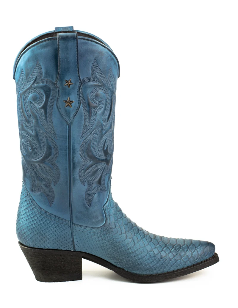 Westernstiefel CowboyStiefel für Damen handgefertigt, blaues Leder, 2524