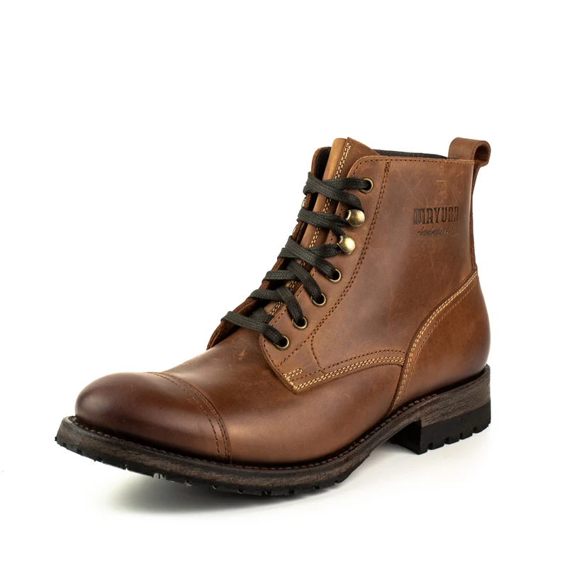 Handgefertigte urbane Schnürstiefel aus braunem Leder für Herren 2478