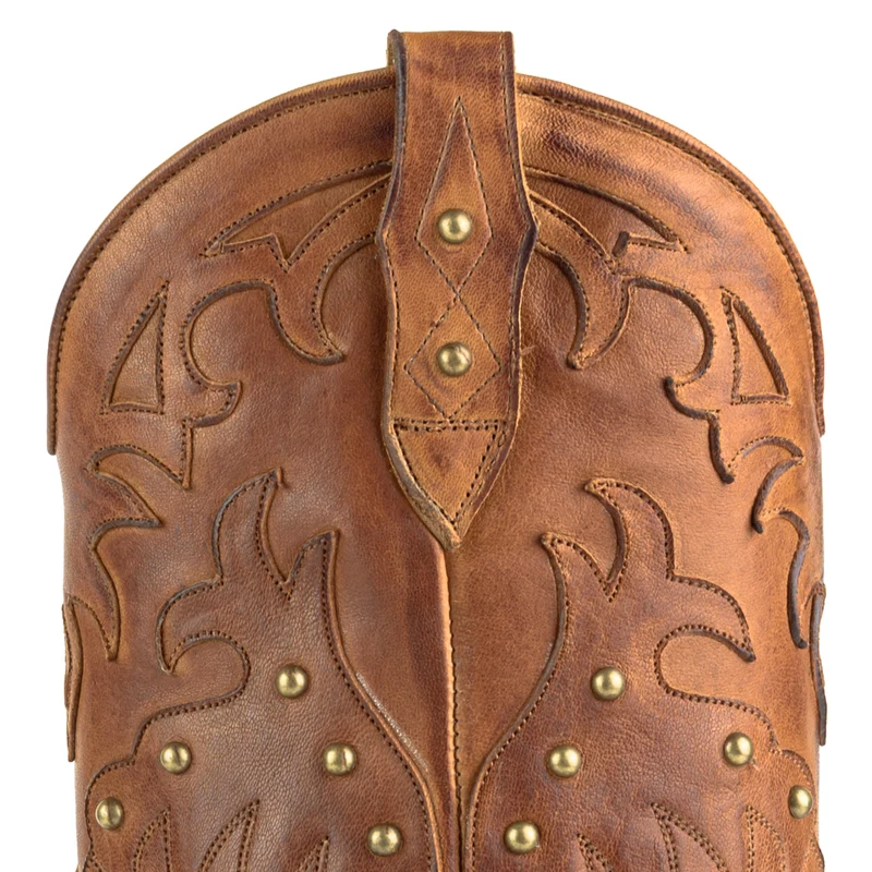 Westernstiefel CowboyStiefel für Damen handgefertigt aus braunem Leder mit Fransen, 2475