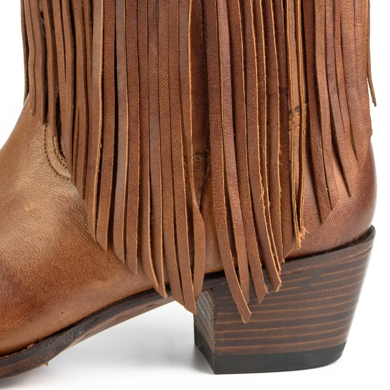 Westernstiefel CowboyStiefel für Damen handgefertigt aus braunem Leder mit Fransen, 2475