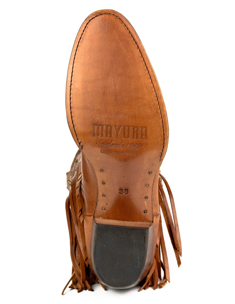 Westernstiefel CowboyStiefel für Damen handgefertigt aus braunem Leder mit Fransen, 2475
