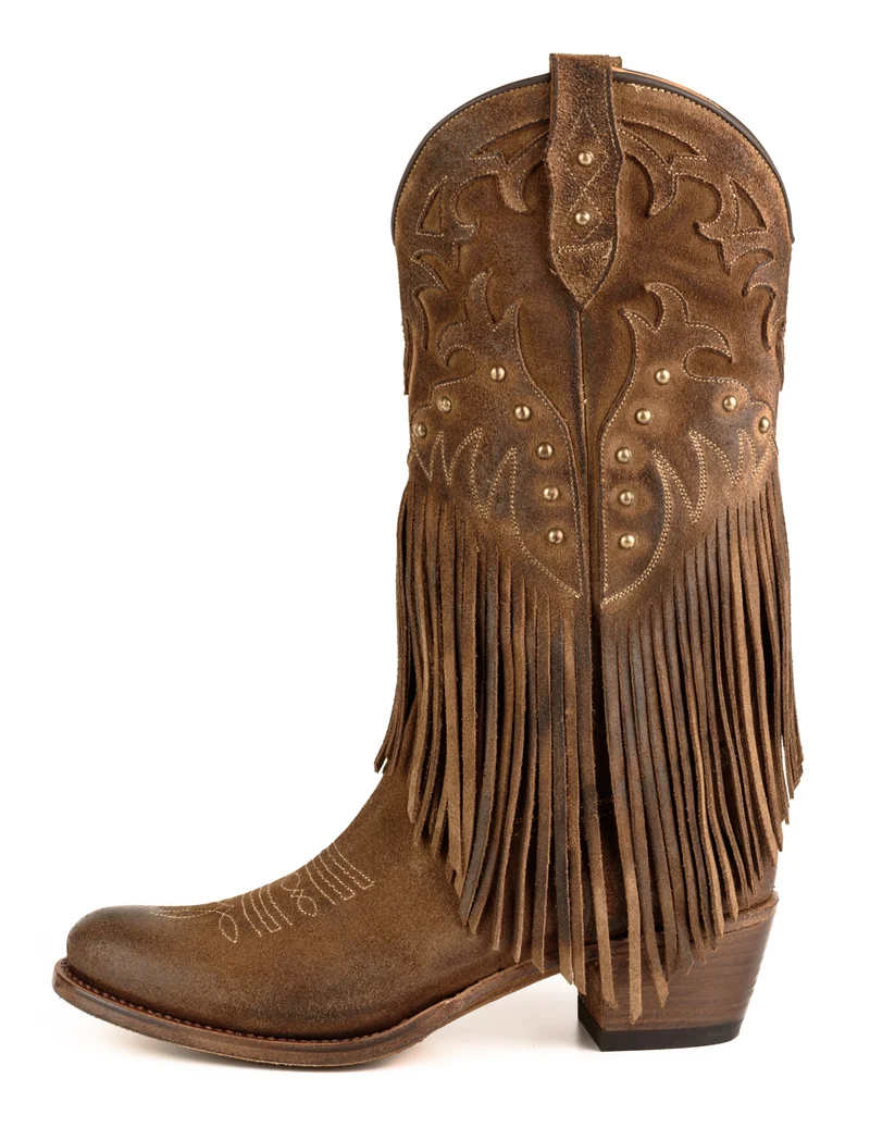 Westernstiefel CowboyStiefel für Damen handgefertigtes Wildleder mit Fransen, Braun 2475