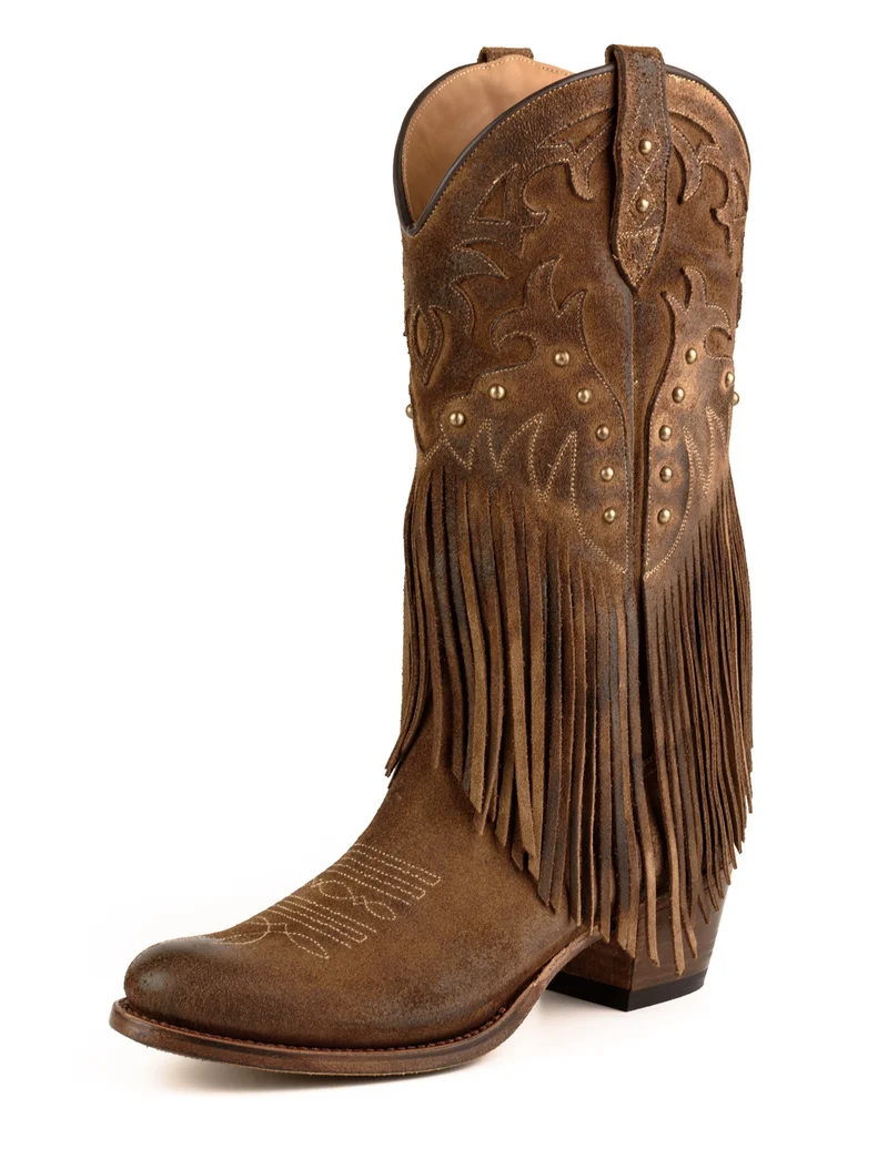 Westernstiefel CowboyStiefel für Damen handgefertigtes Wildleder mit Fransen, Braun 2475