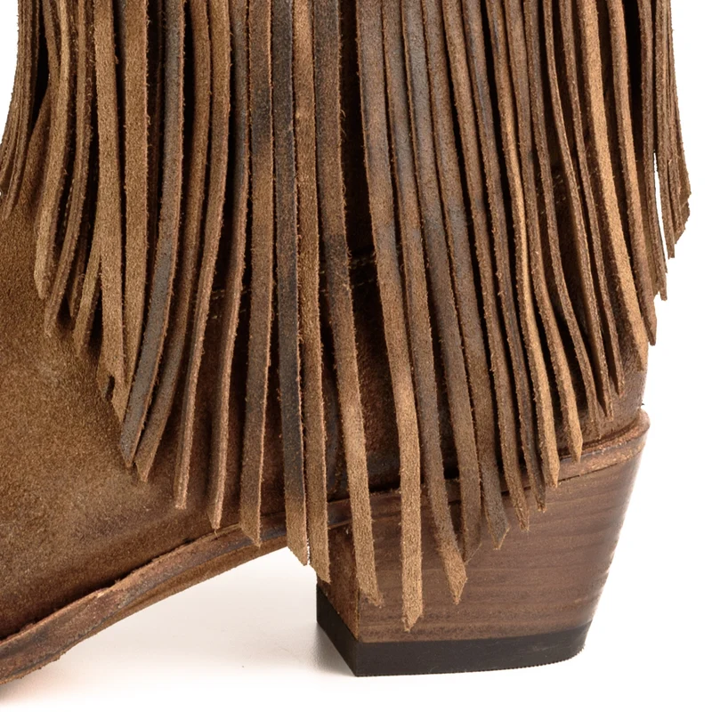 Westernstiefel CowboyStiefel für Damen handgefertigtes Wildleder mit Fransen, Braun 2475