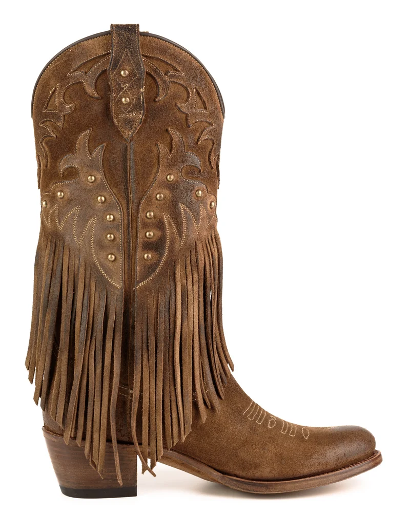 Westernstiefel CowboyStiefel für Damen handgefertigtes Wildleder mit Fransen, Braun 2475