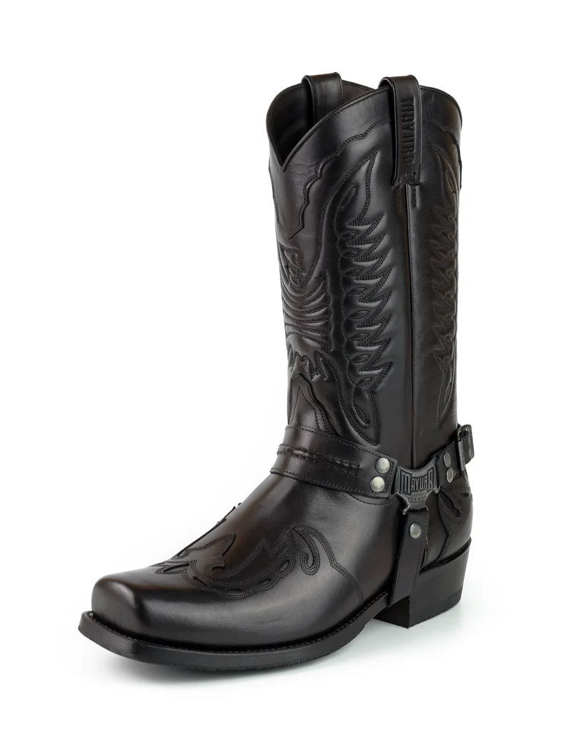 Herren Biker Motard Boots 2471 Handgefertigtes schwarzes Leder