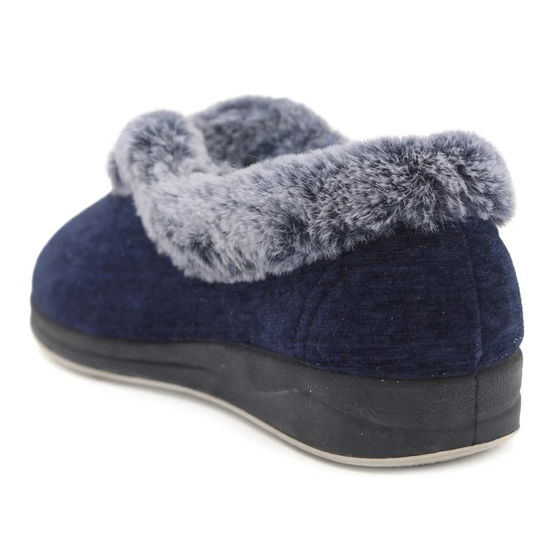 Wide Fit Faux Fur Memory Foam Slippers - QING44002 / 329 840 - Navy