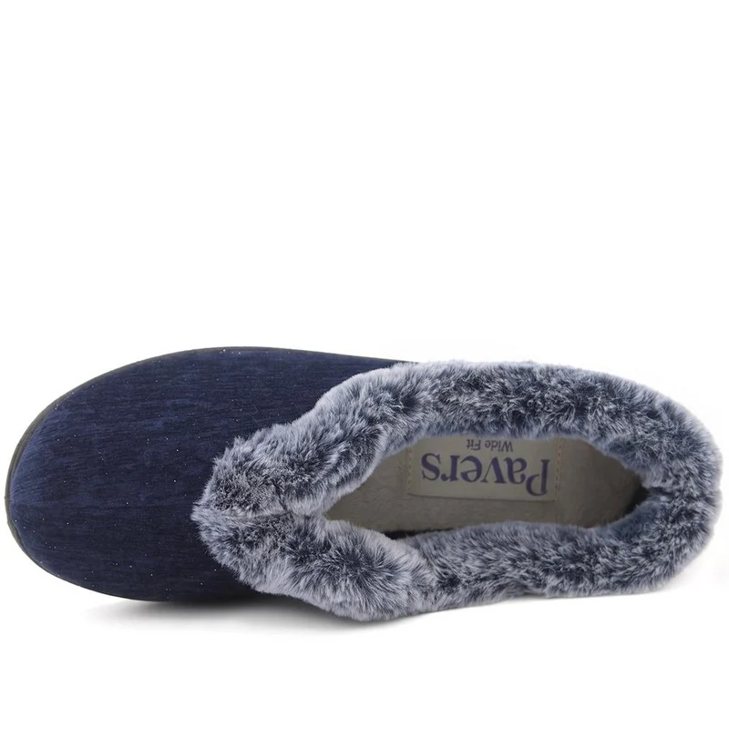 Wide Fit Faux Fur Memory Foam Slippers - QING44002 / 329 840 - Navy