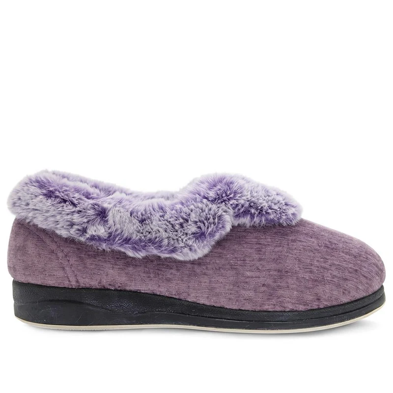 Wide Fit Faux Fur Memory Foam Slippers - QING44002 / 329 840 - Lilac