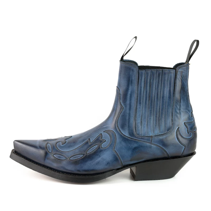 Handgefertigte Cowboystiefel oder Stiefeletten für Damen und Herren aus urbanem blauem Leder von 1931