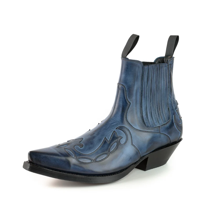 Handgefertigte Cowboystiefel oder Stiefeletten für Damen und Herren aus urbanem blauem Leder von 1931