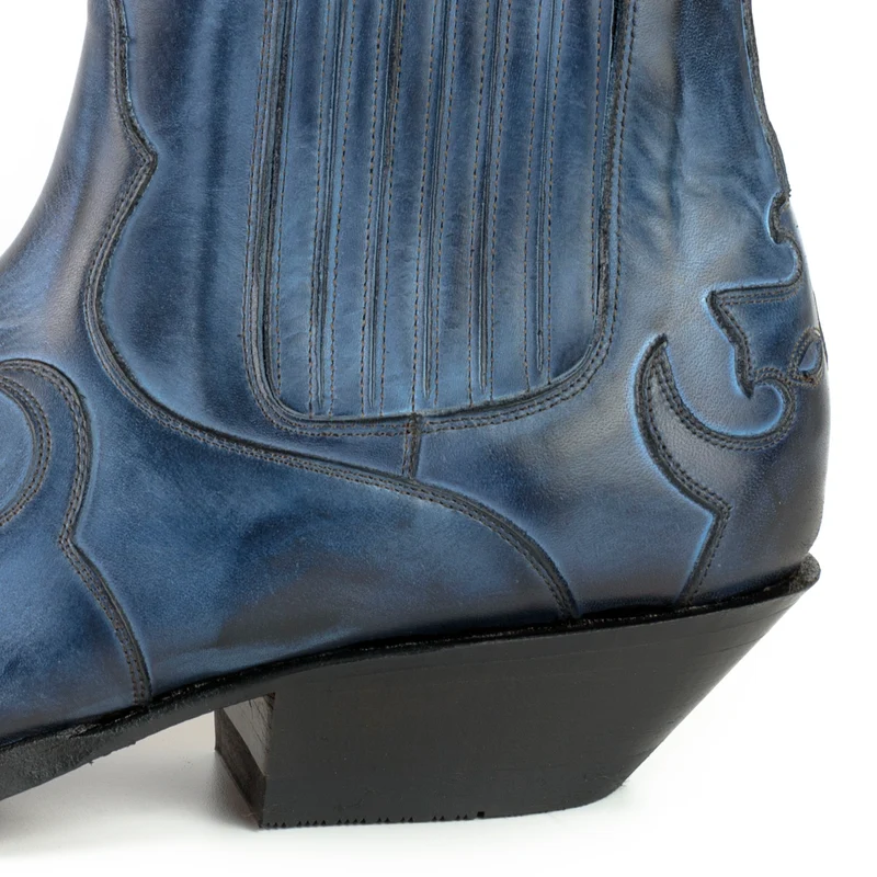 Handgefertigte Cowboystiefel oder Stiefeletten für Damen und Herren aus urbanem blauem Leder von 1931