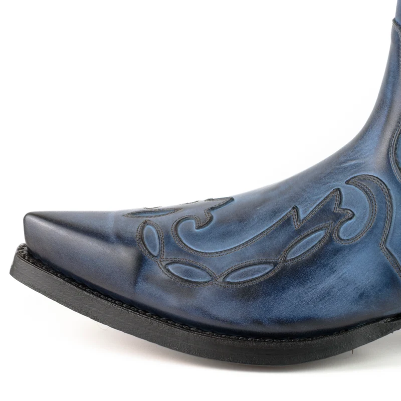 Handgefertigte Cowboystiefel oder Stiefeletten für Damen und Herren aus urbanem blauem Leder von 1931
