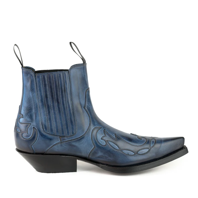 Handgefertigte Cowboystiefel oder Stiefeletten für Damen und Herren aus urbanem blauem Leder von 1931