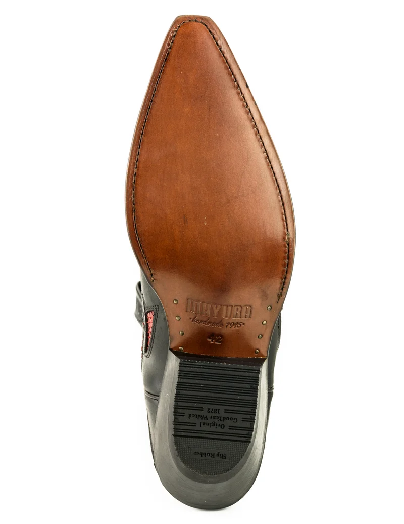 Damen- und Herren-Cowboystiefel, exotisches handgefertigtes schwarzes und rotes Leder, 1935, Texas